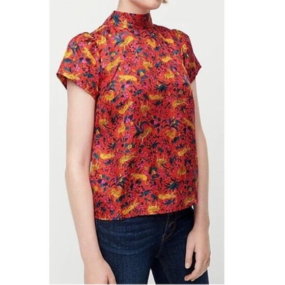 J. Crew Collection Silk Top Bow Back in Jungle Cat size 16 - Picture 3 of 9